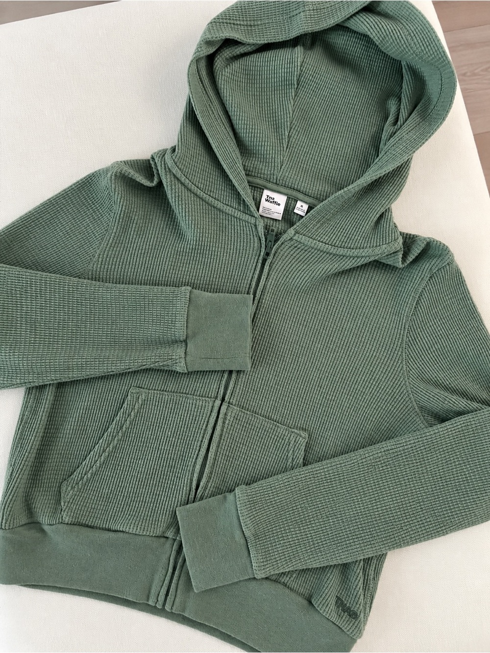 TNA Olive Green Waffle-Knit Hoodie Vest
